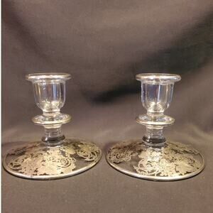 2 Vintage Silver City Single Candlesticks Silver Grapes & Leaves overlay